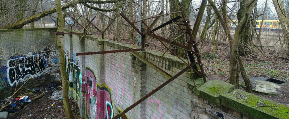 Reste der Berliner Mauer in einem Waldstück